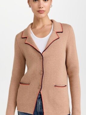 KULE Tan Knit Blazer Cardigan with Orange and Navy Trim